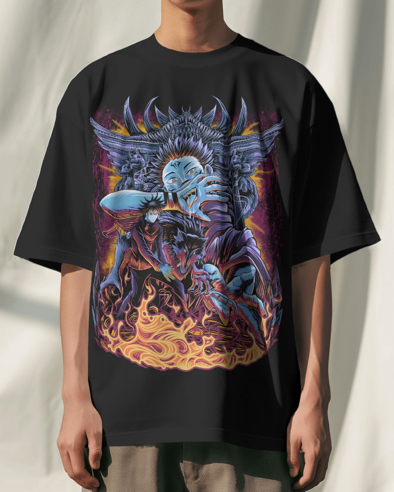 Demonic Flame Design Oversized T-Shirt