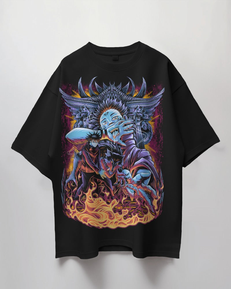 Demonic Flame Design Oversized T-Shirt