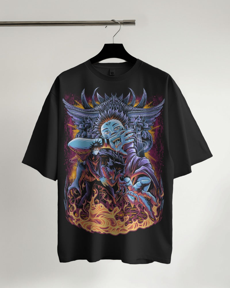 Demonic Flame Design Oversized T-Shirt