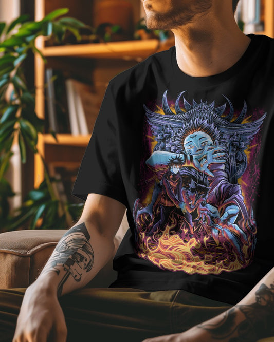 Demonic Flame Design Oversized T-Shirt